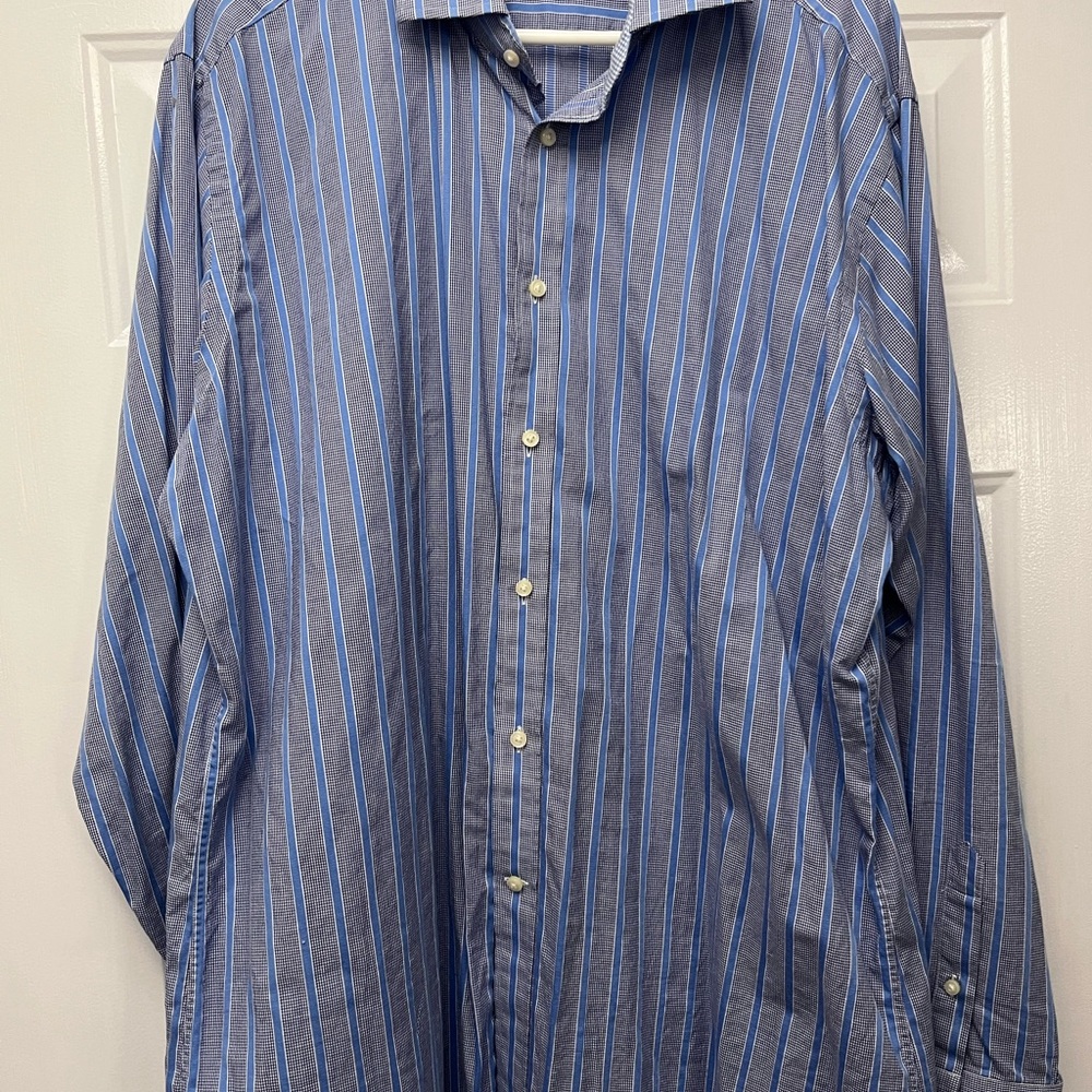 Jack Stone Thomas Dean Button Down Blue Striped Shirt Casual XL